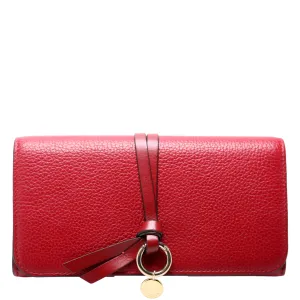 Alphabet Grain Leather Long Wallet Red