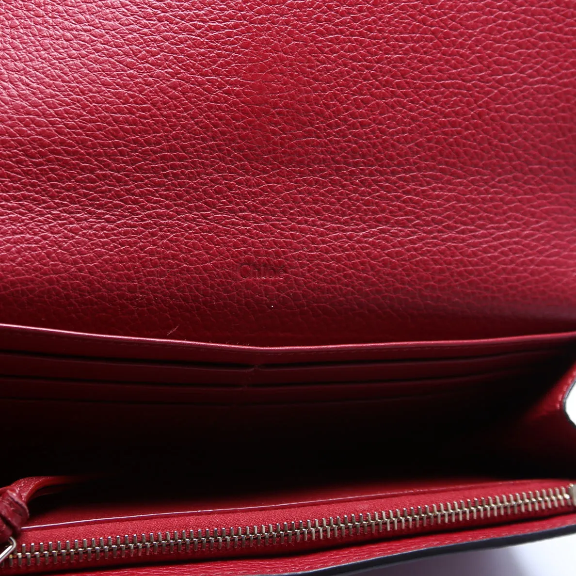 Alphabet Grain Leather Long Wallet Red