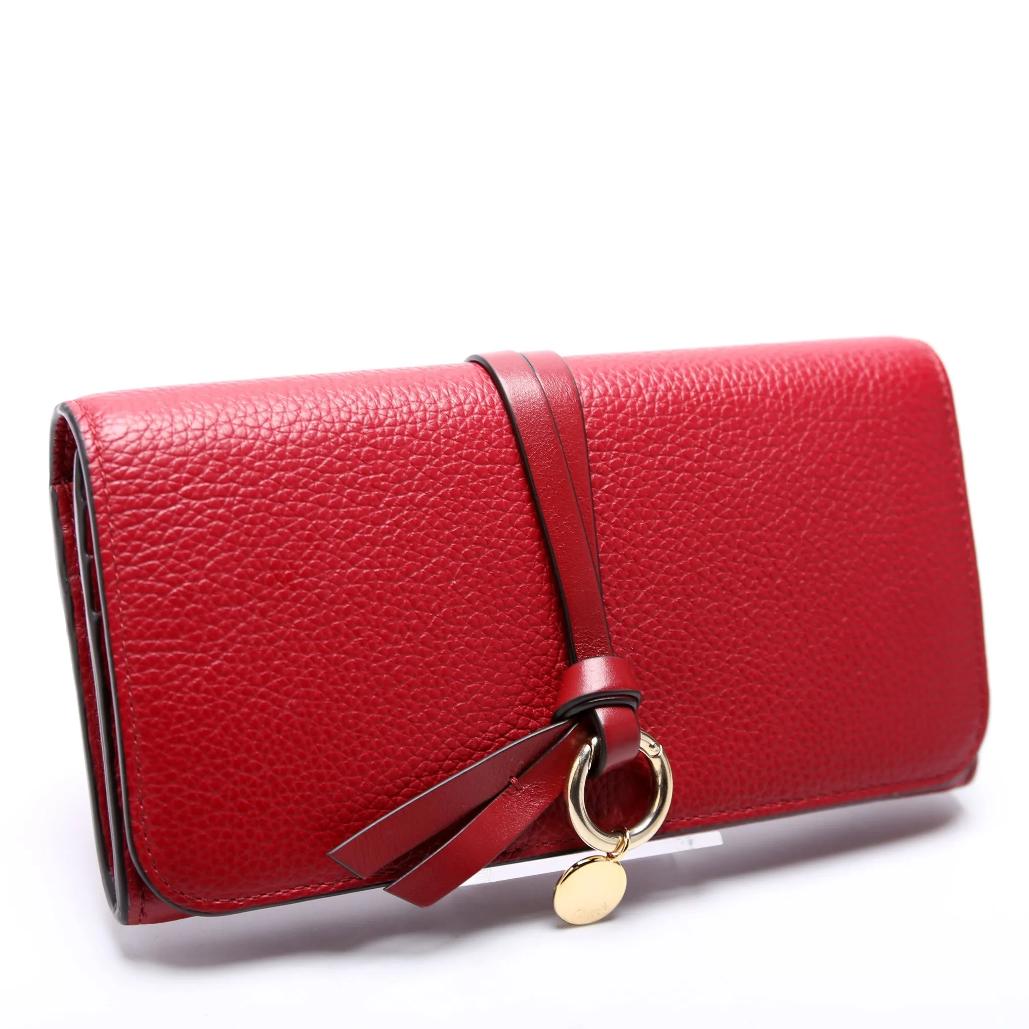 Alphabet Grain Leather Long Wallet Red