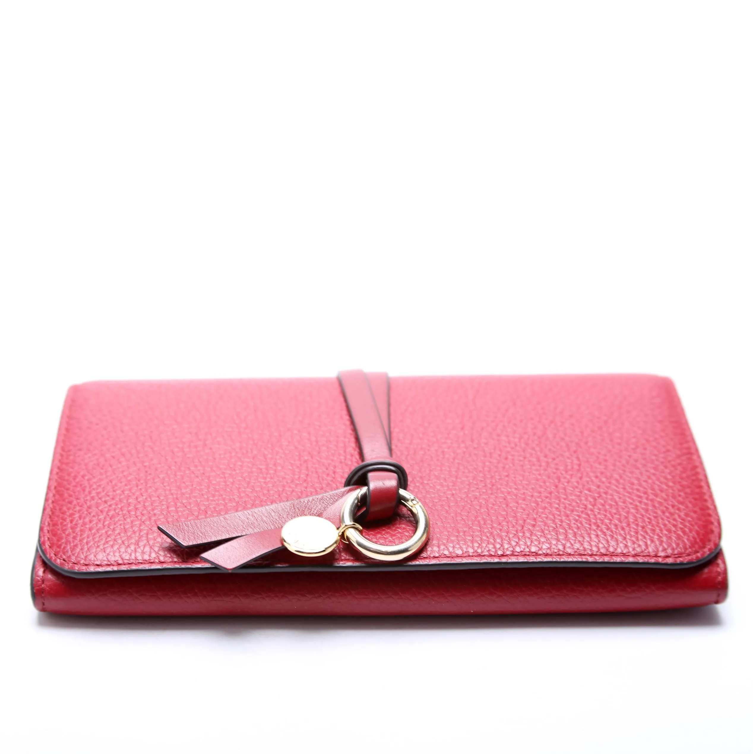 Alphabet Grain Leather Long Wallet Red