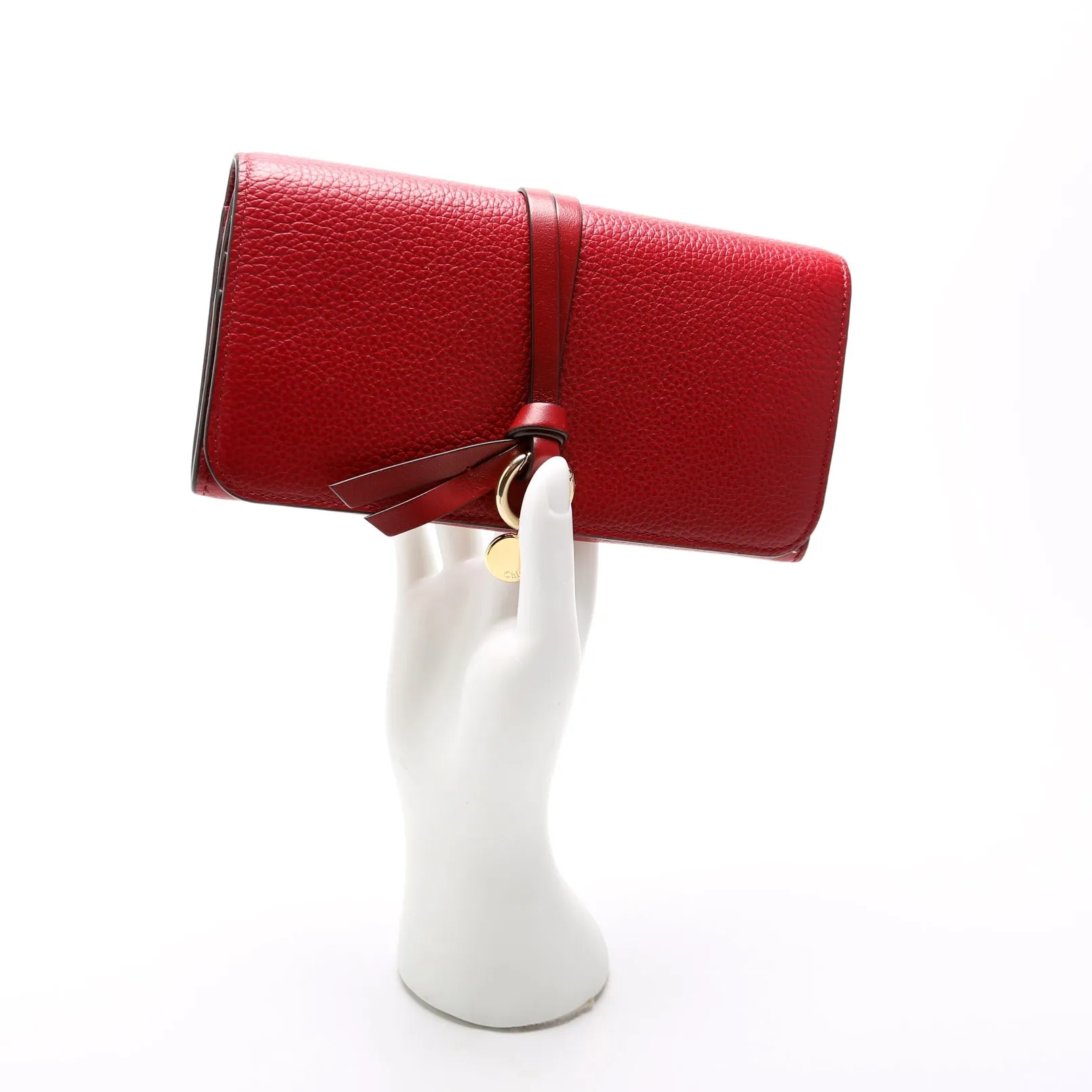 Alphabet Grain Leather Long Wallet Red