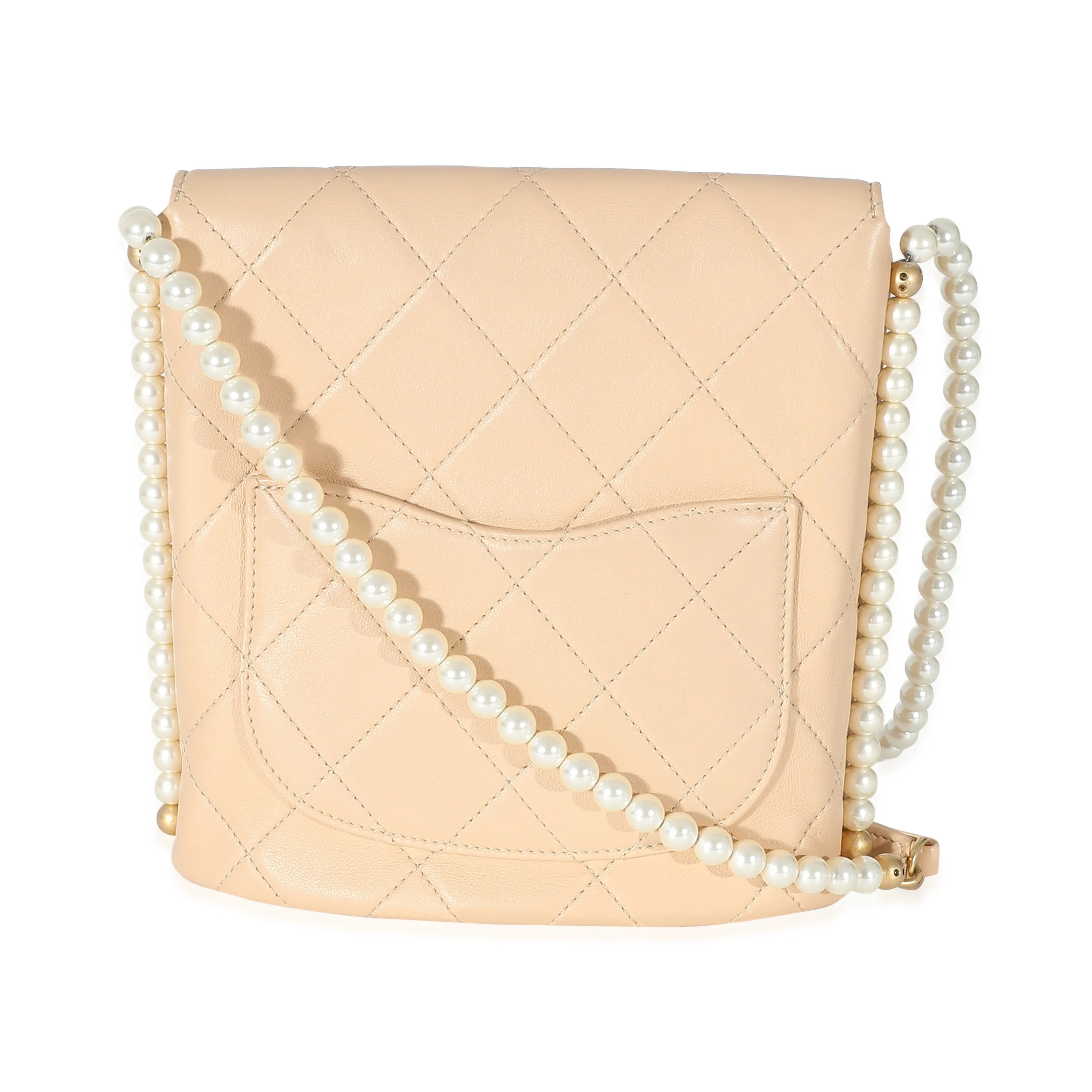Beige Quilted Calfskin Small Pearl Chain Hobo