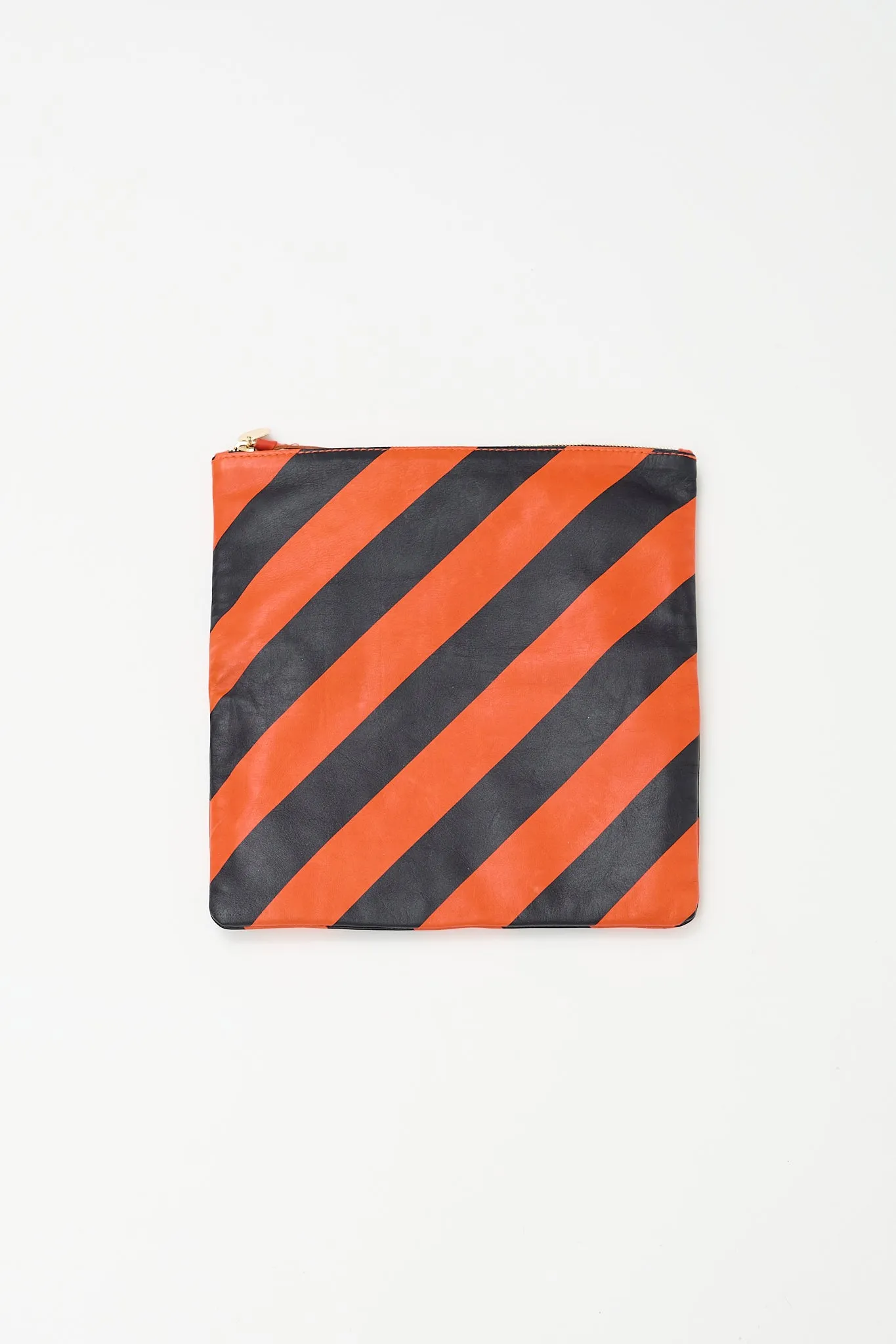 Black & Orange Leather Foldable Zip Pouch
