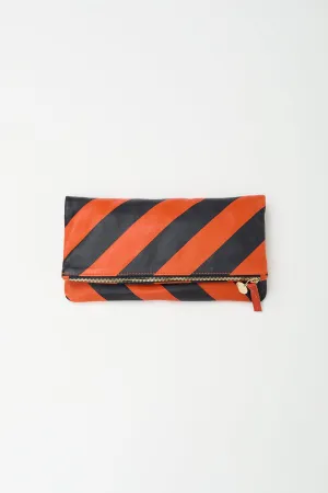 Black & Orange Leather Foldable Zip Pouch