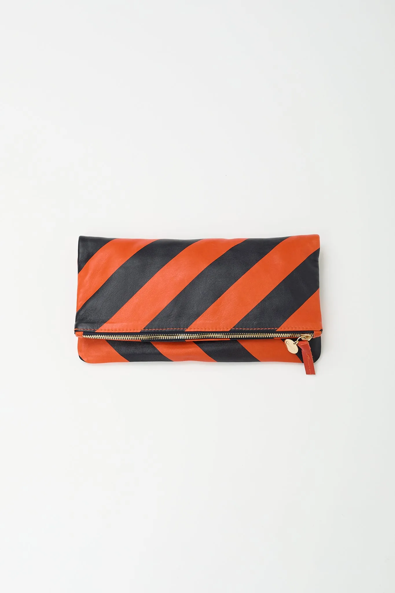 Black & Orange Leather Foldable Zip Pouch