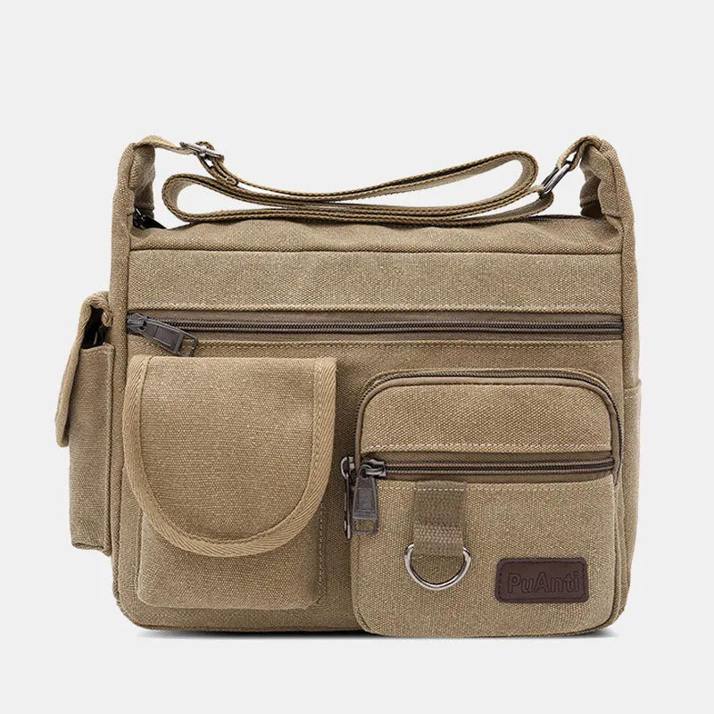 Canvas Multi-Pocket Retro Large Crossbody Bag