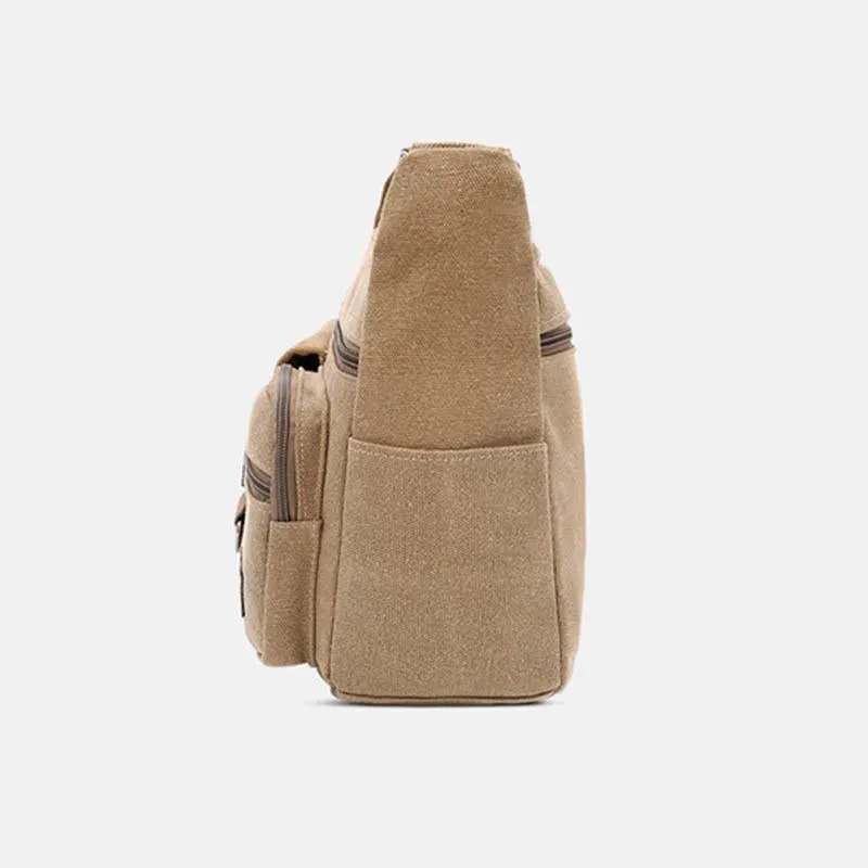 Canvas Multi-Pocket Retro Large Crossbody Bag