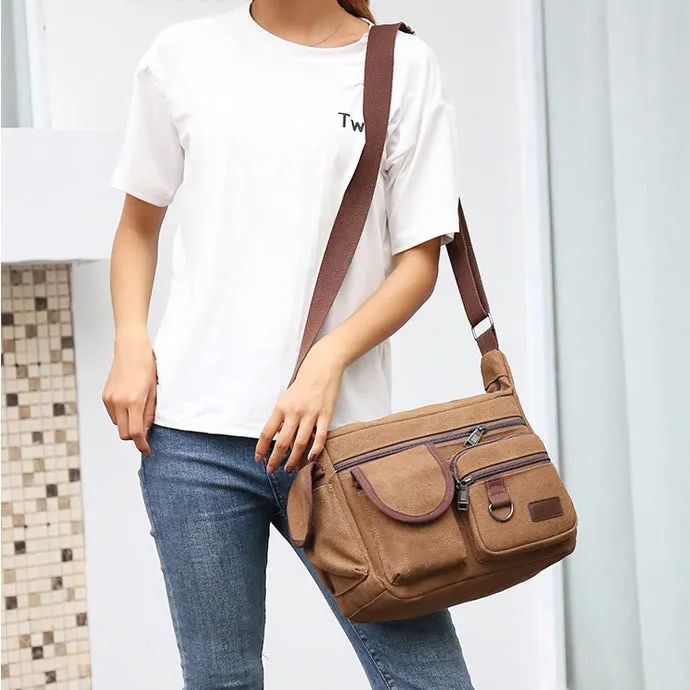 Canvas Multi-Pocket Retro Large Crossbody Bag
