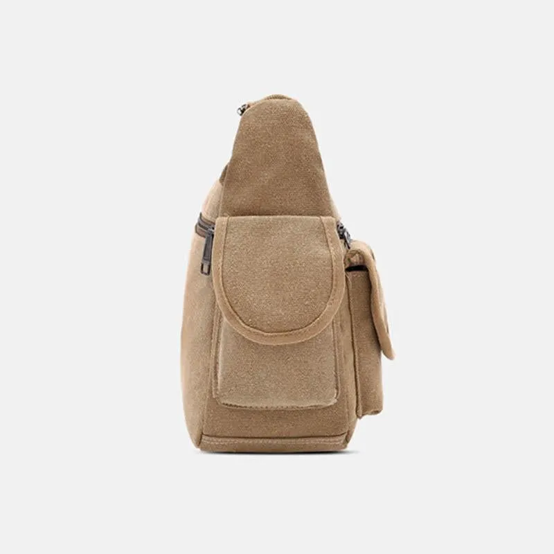 Canvas Multi-Pocket Retro Large Crossbody Bag