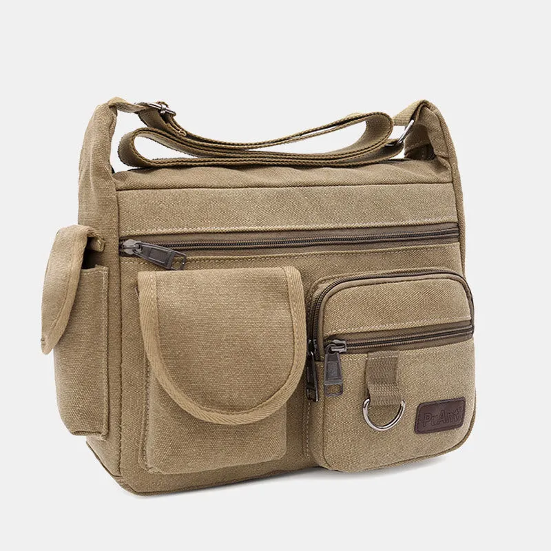 Canvas Multi-Pocket Retro Large Crossbody Bag