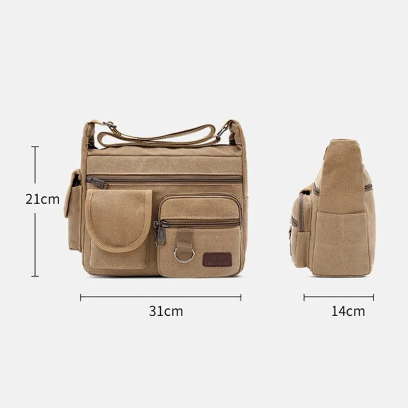 Canvas Multi-Pocket Retro Large Crossbody Bag