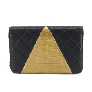 CHANEL 2.55 Chain Wallet Long Leather Black Gold Embossed Matelasse