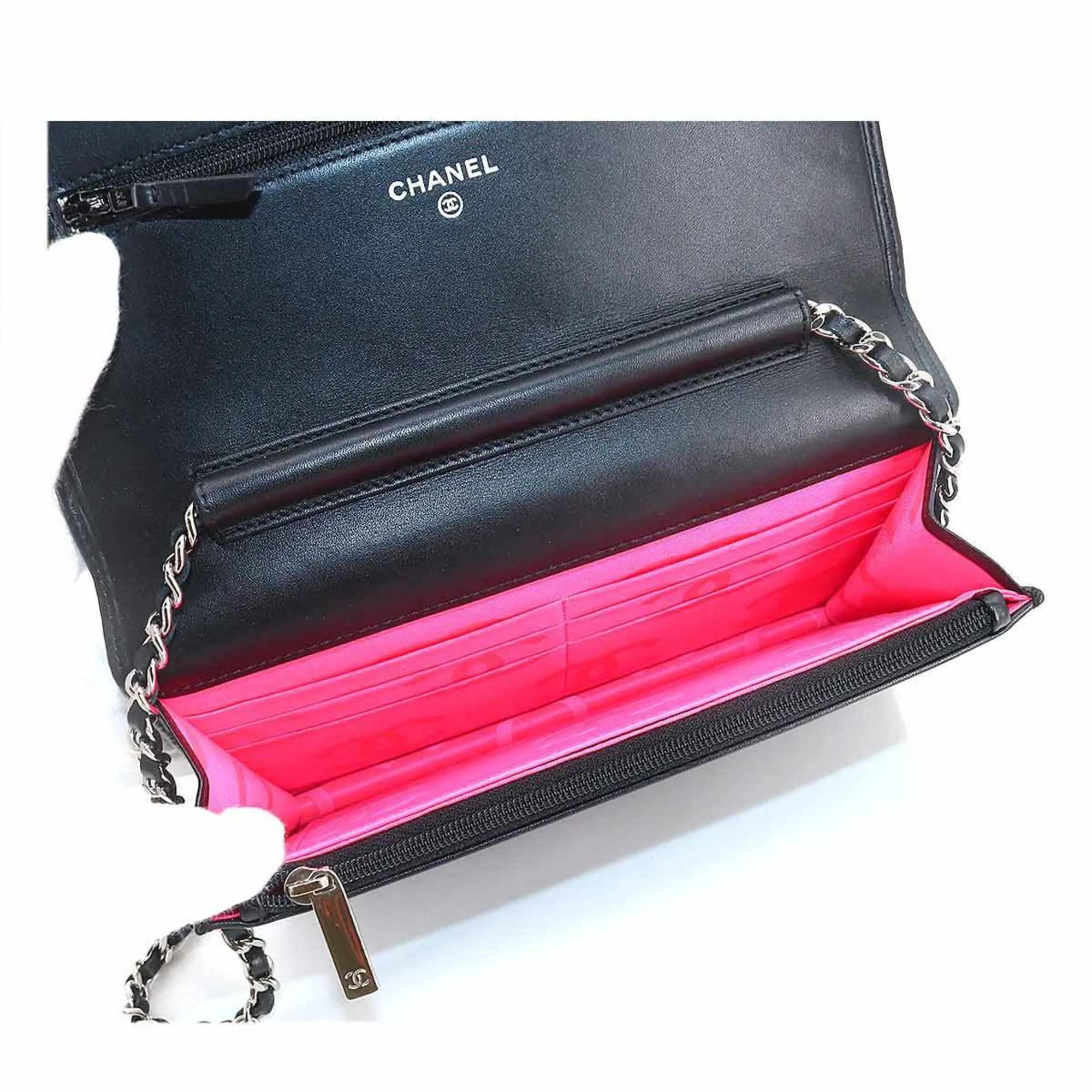 CHANEL cambon line chain wallet folio long leather enamel black A46646 Cambon Line Chain Wallet