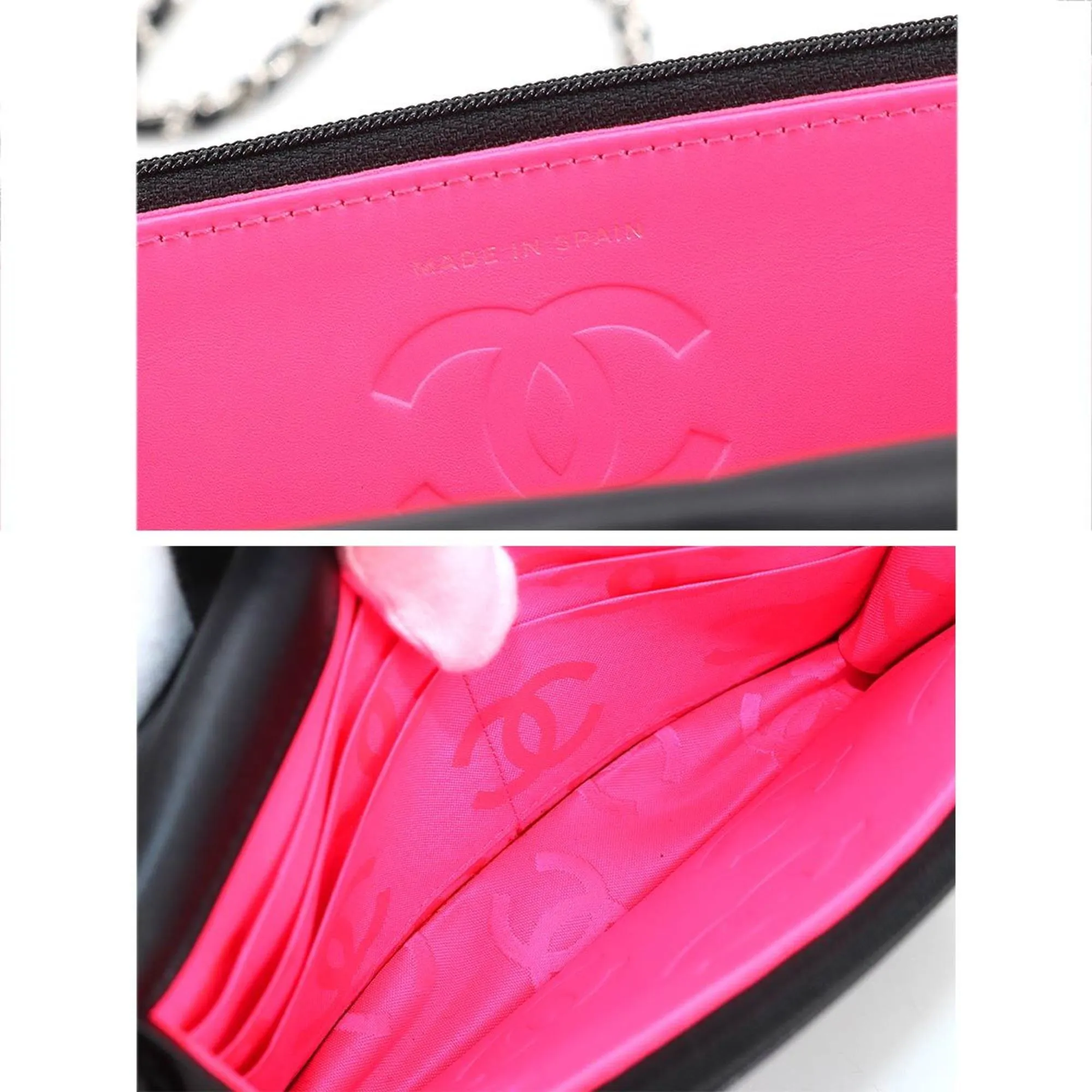 CHANEL cambon line chain wallet folio long leather enamel black A46646 Cambon Line Chain Wallet