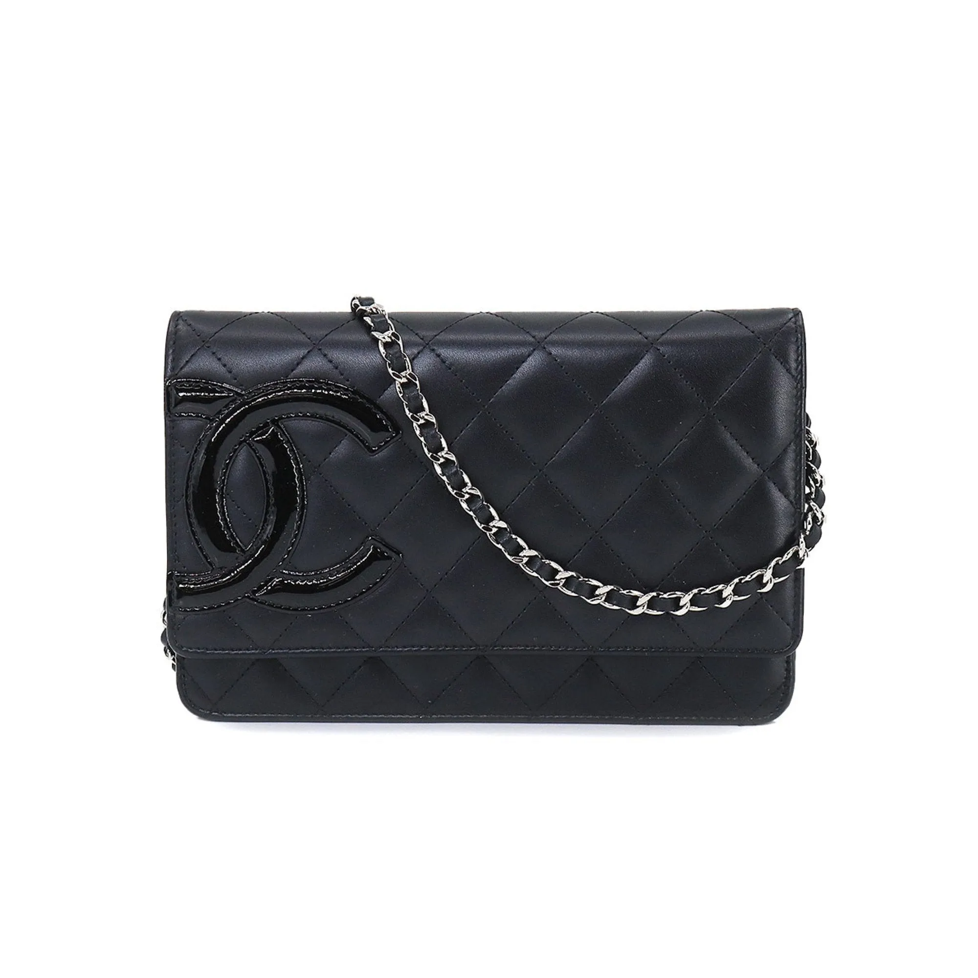 CHANEL cambon line chain wallet folio long leather enamel black A46646 Cambon Line Chain Wallet