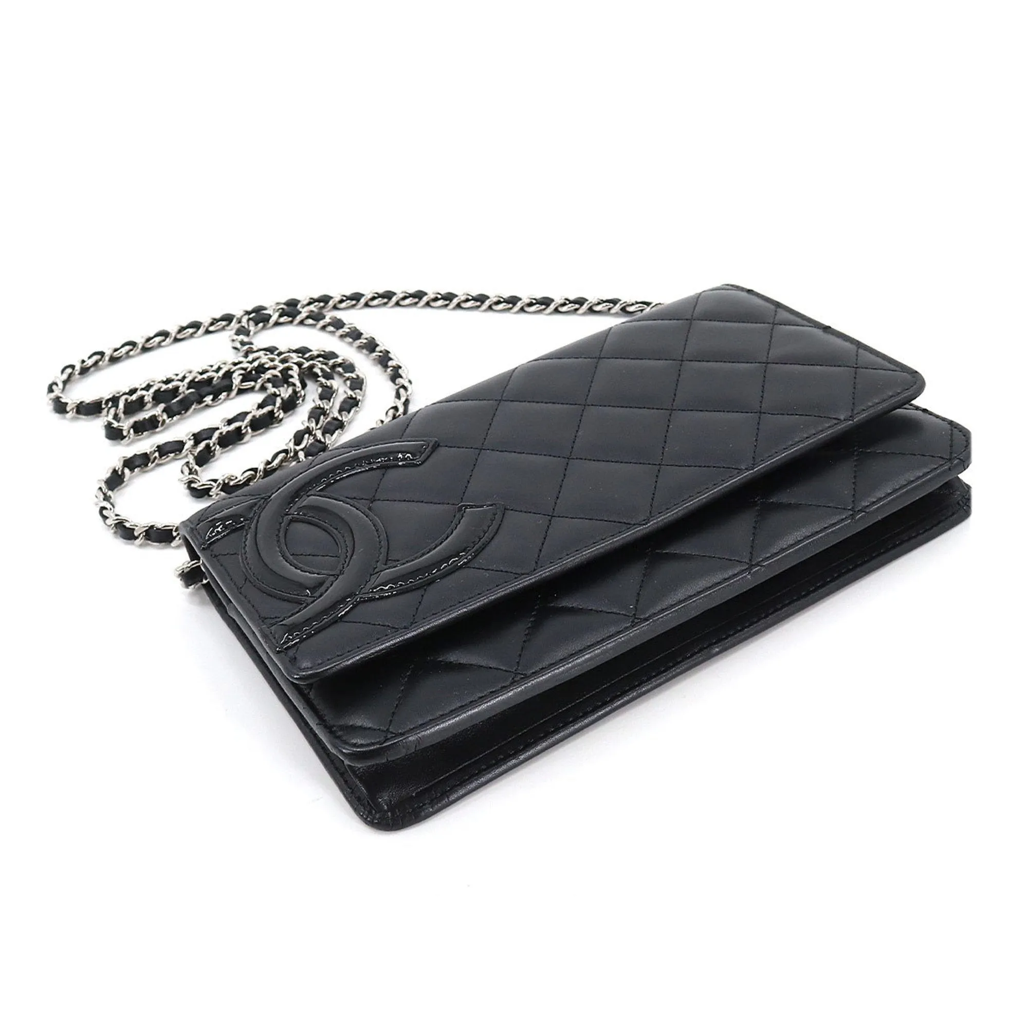 CHANEL cambon line chain wallet folio long leather enamel black A46646 Cambon Line Chain Wallet
