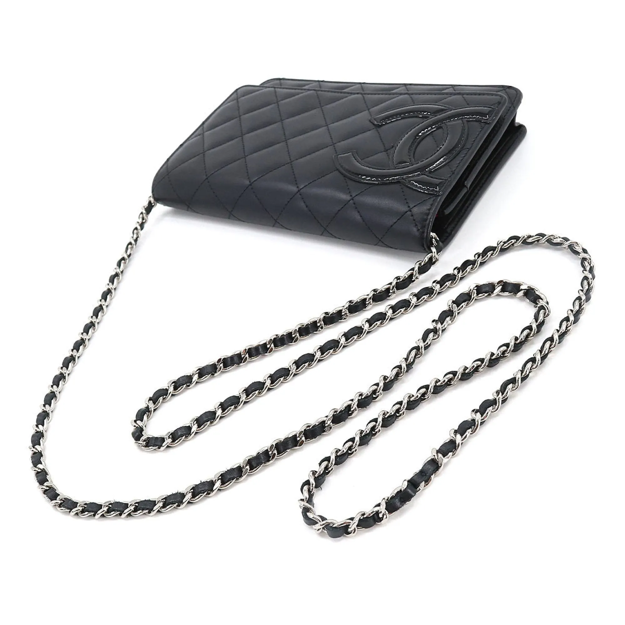 CHANEL cambon line chain wallet folio long leather enamel black A46646 Cambon Line Chain Wallet
