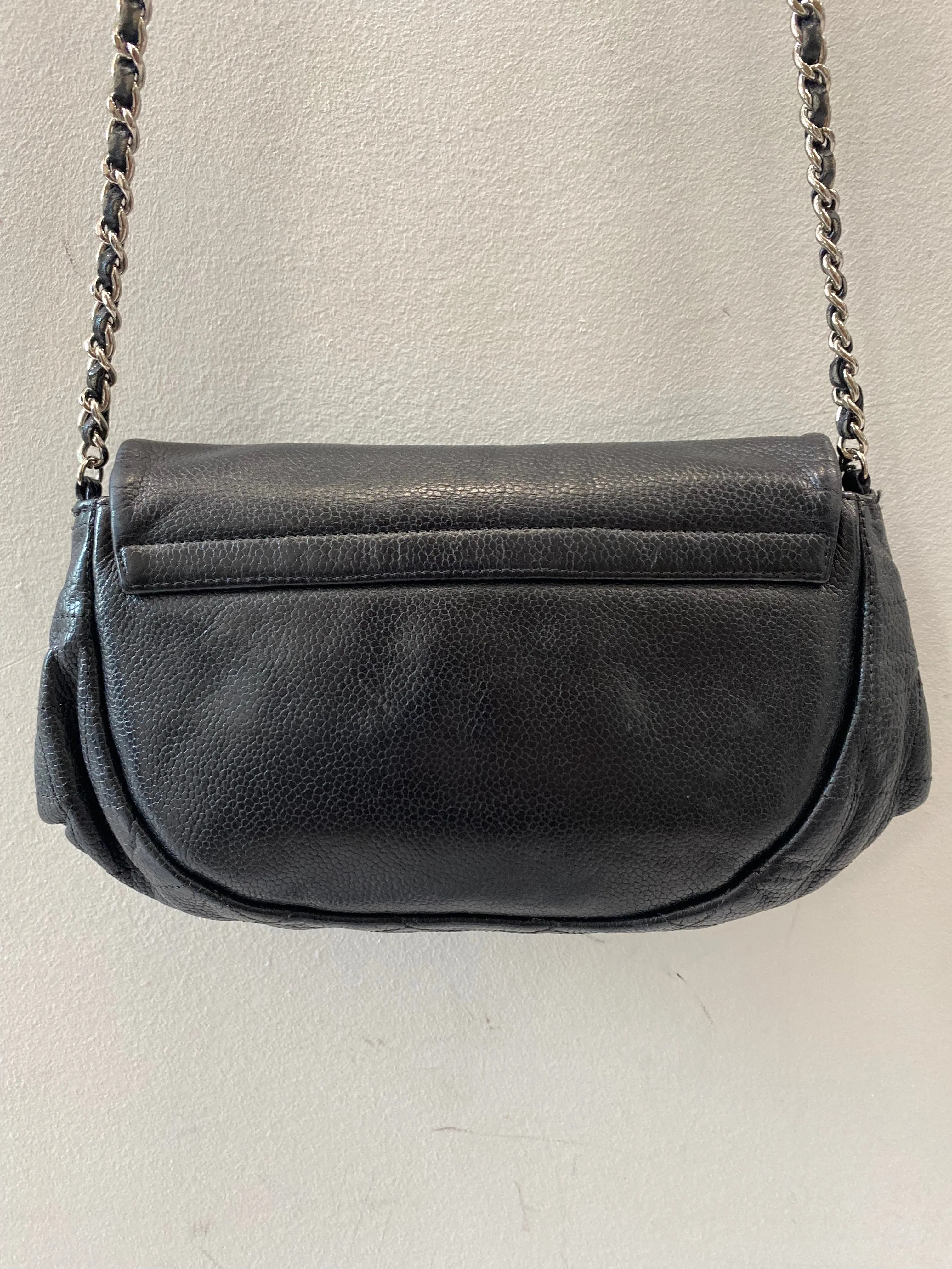 CHANEL CAVIAR LEATHER HALF MOON WALLET ON A CHAIN