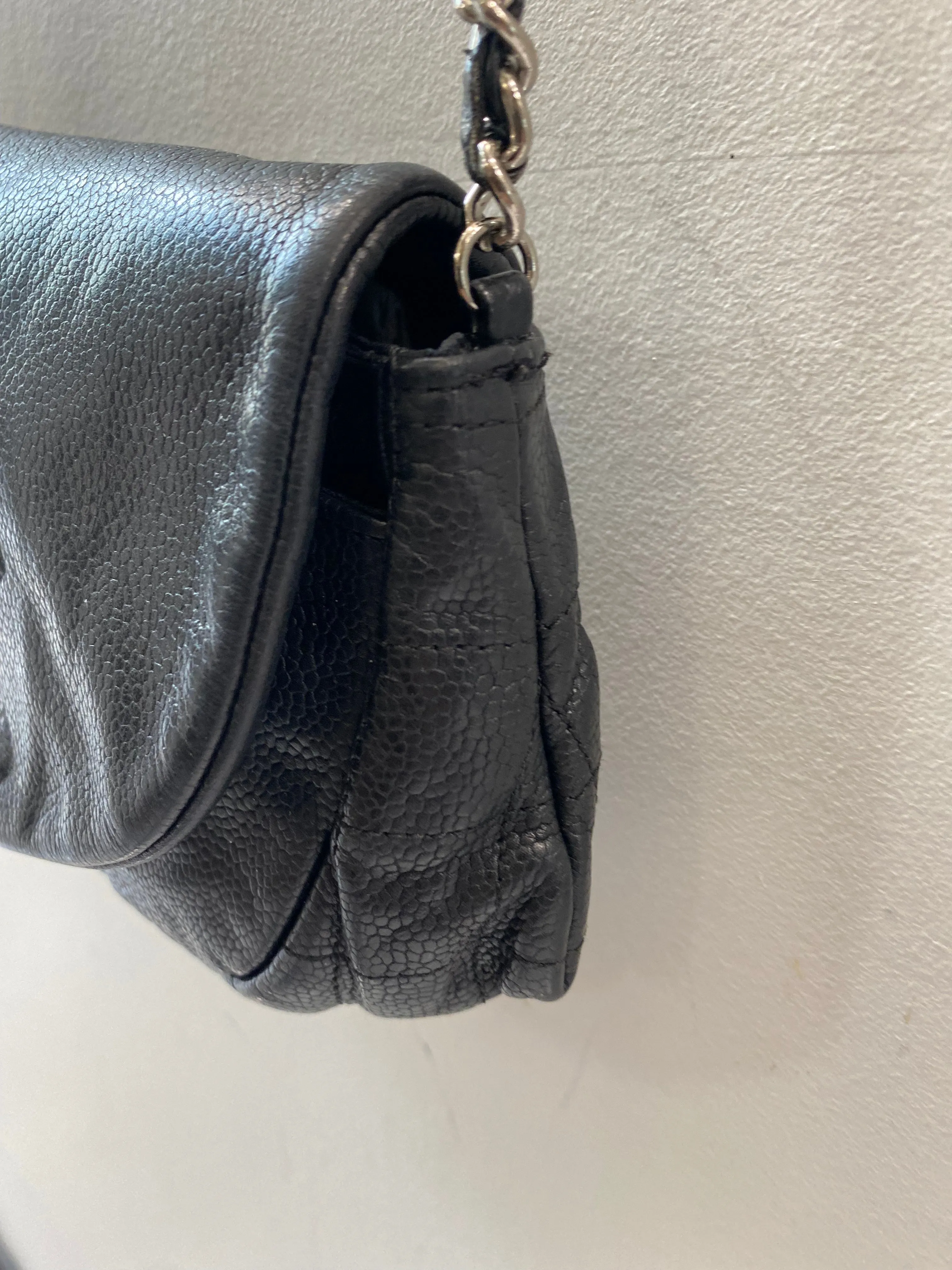 CHANEL CAVIAR LEATHER HALF MOON WALLET ON A CHAIN
