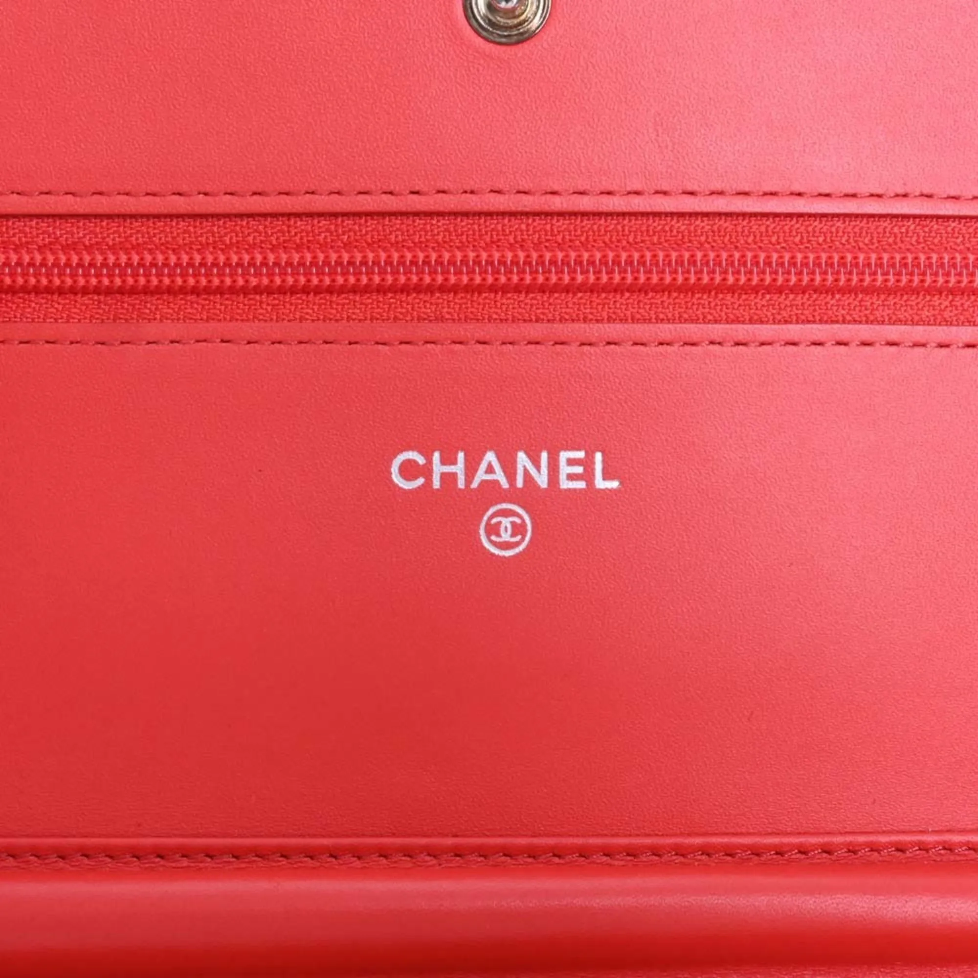 CHANEL Caviar Skin Coco Mark Chain Shoulder Long Wallet Orange Ladies
