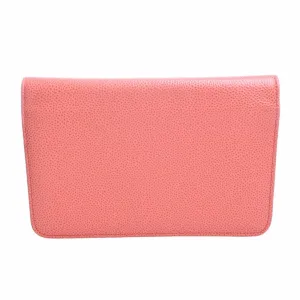 CHANEL Caviar Skin Coco Mark Chain Shoulder Long Wallet Orange Ladies