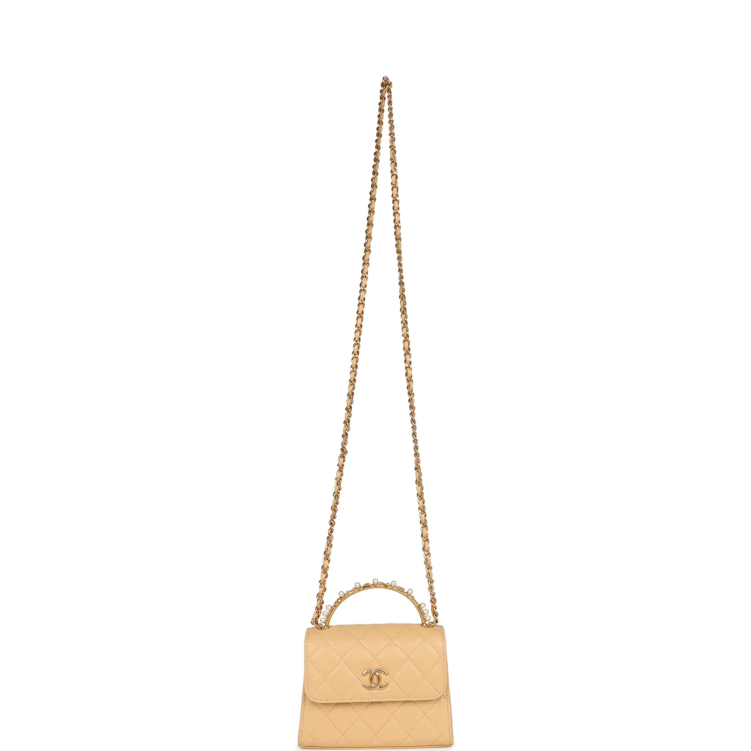 Chanel Clutch with Top Handle Beige Lambskin Antique Gold Hardware