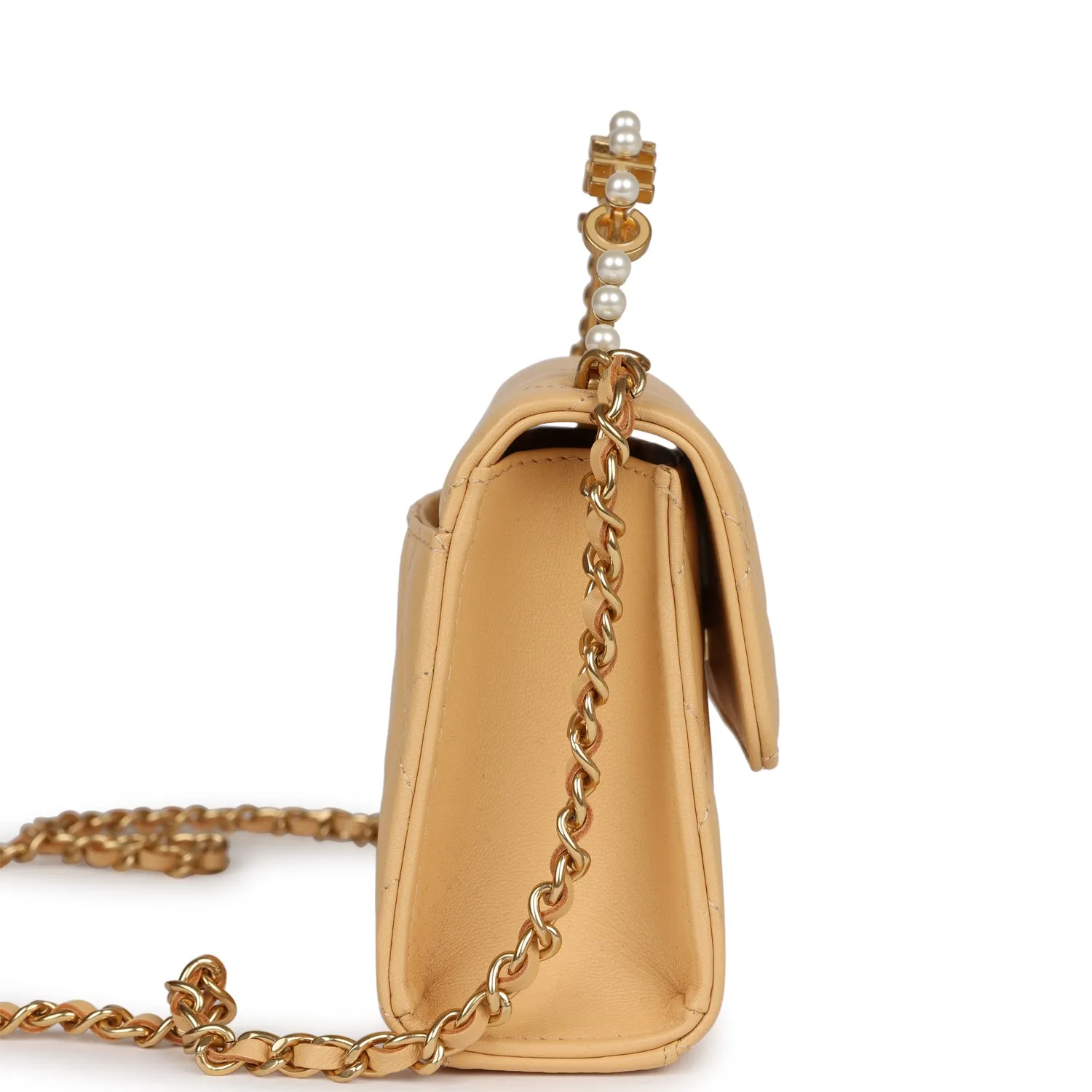 Chanel Clutch with Top Handle Beige Lambskin Antique Gold Hardware