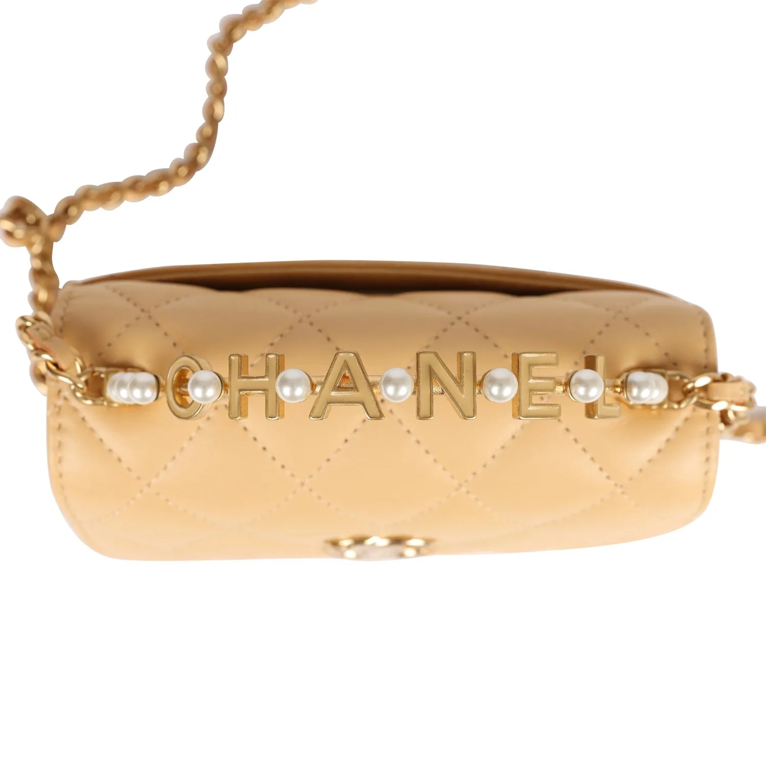 Chanel Clutch with Top Handle Beige Lambskin Antique Gold Hardware