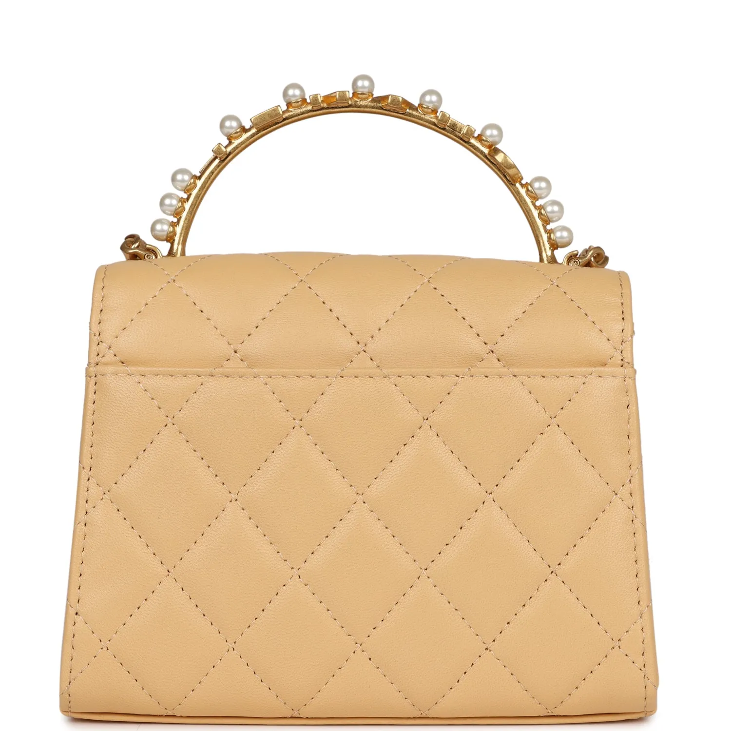 Chanel Clutch with Top Handle Beige Lambskin Antique Gold Hardware