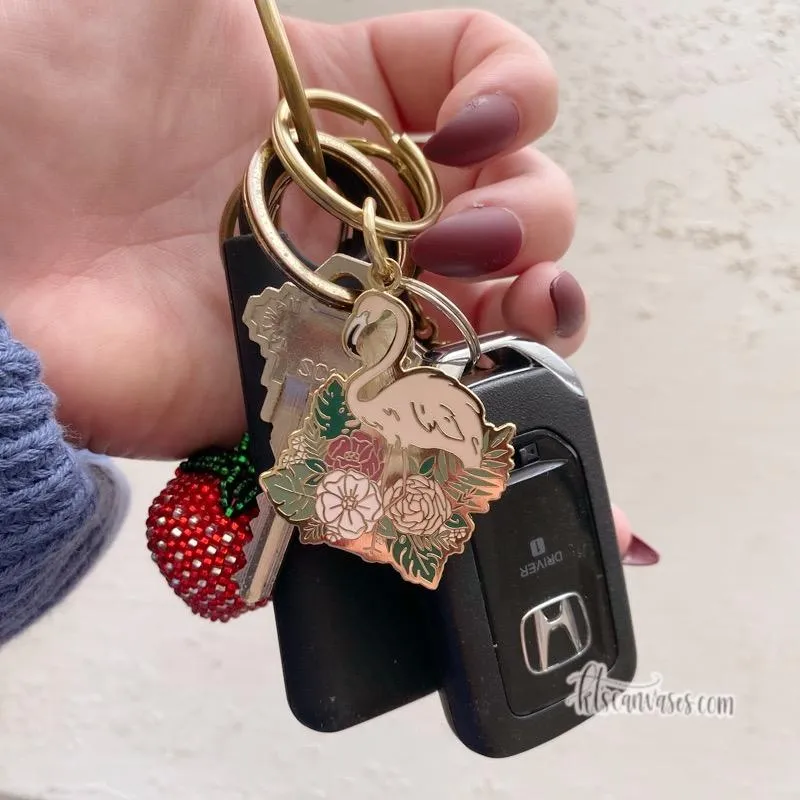 Flamingo Florals Hard Enamel Keychain