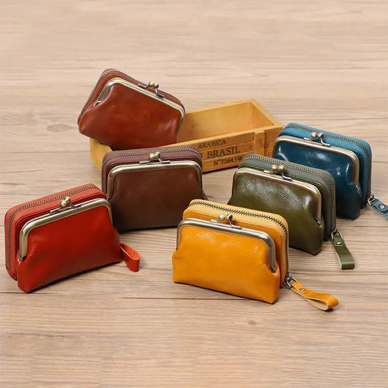 Genuine Leather Coin Purse Pouch Wallet Change Purse with Detachable Pocket
