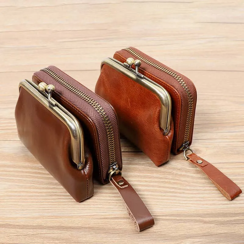 Genuine Leather Coin Purse Pouch Wallet Change Purse with Detachable Pocket