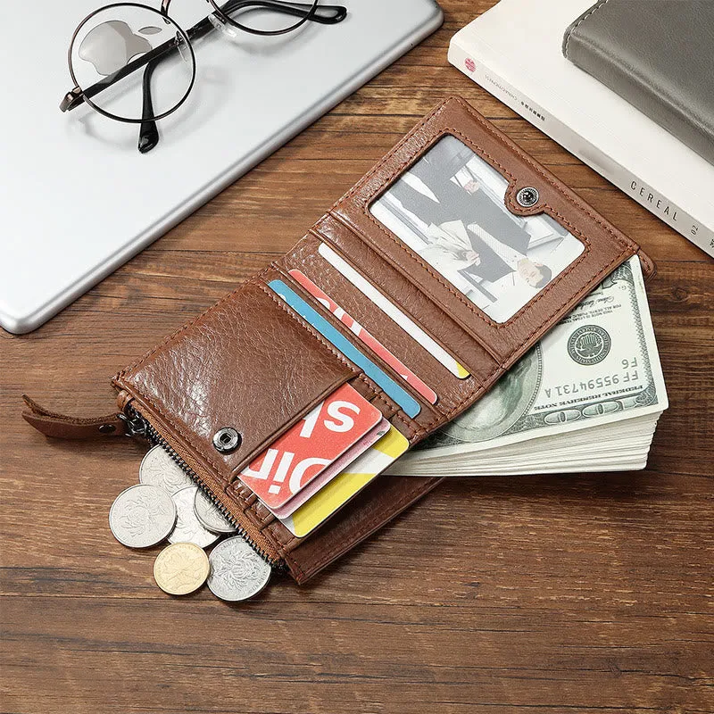 Genuine Leather RFID Wallet For Men Minimalist Large Retro Purse