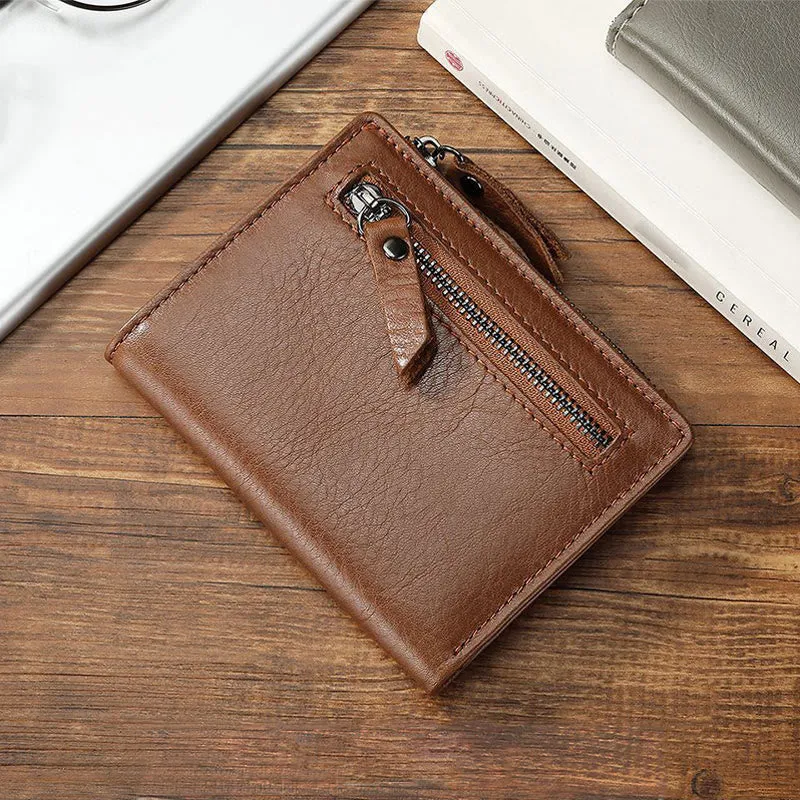 Genuine Leather RFID Wallet For Men Minimalist Large Retro Purse
