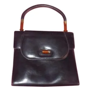 Gucci Vintage Black With Tortoise Shell Lucite And Gold Accents Leather Satchel
