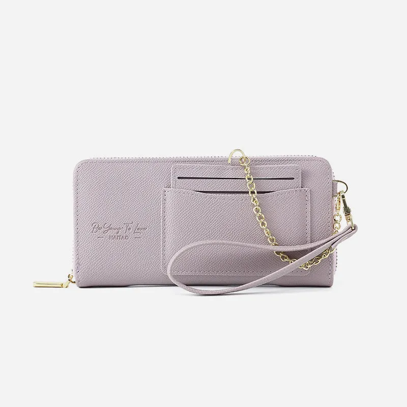 Horizontal Long Checkbook Wallet Solid Color Zipper Coin Purse