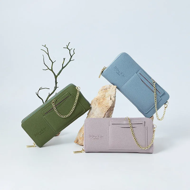 Horizontal Long Checkbook Wallet Solid Color Zipper Coin Purse