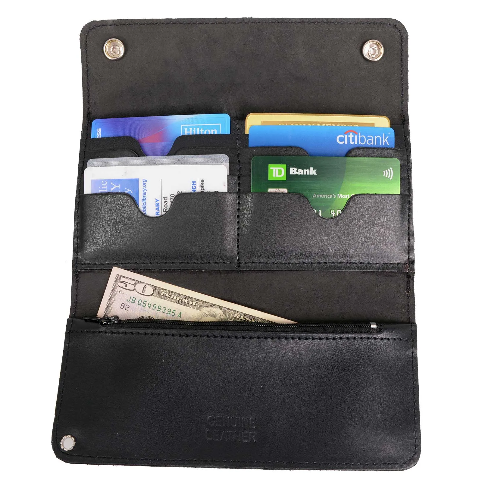 Milwaukee Leather MLW7811 Men's 8 Black Leather Biker Wallet - Bi-Fold w/ Anti-Theft Stainless Steel Chain