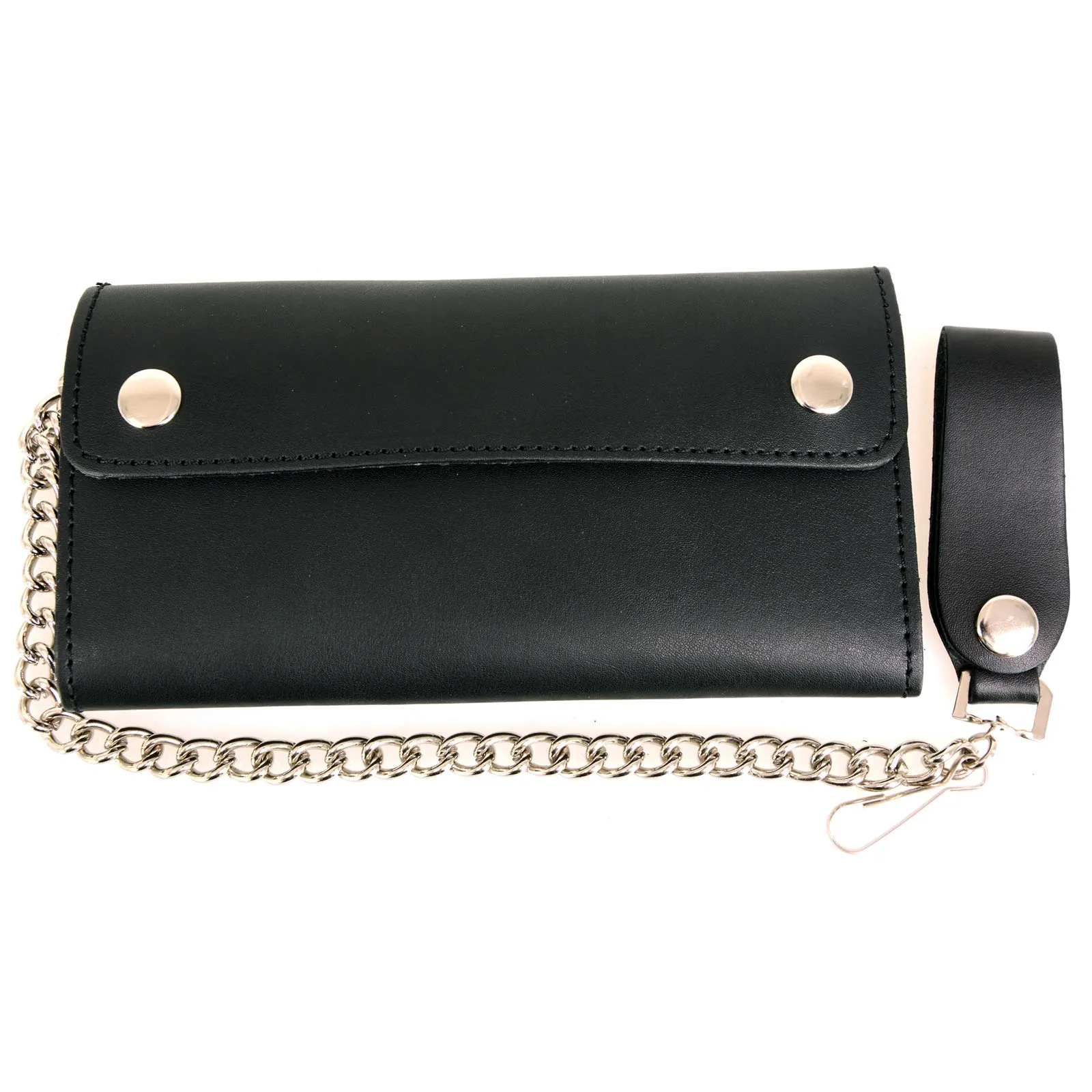 Milwaukee Leather MLW7811 Men's 8 Black Leather Biker Wallet - Bi-Fold w/ Anti-Theft Stainless Steel Chain
