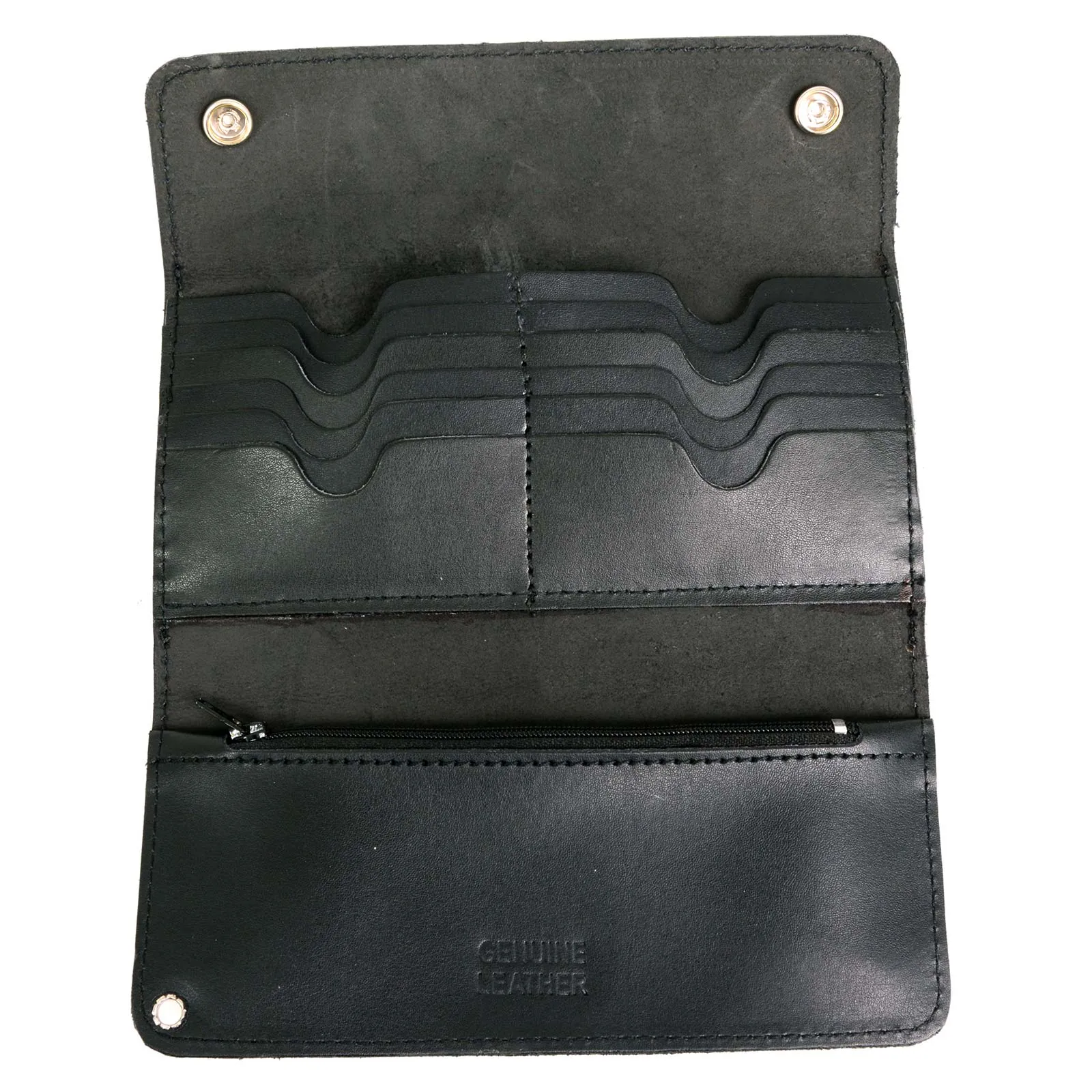 Milwaukee Leather MLW7811 Men's 8 Black Leather Biker Wallet - Bi-Fold w/ Anti-Theft Stainless Steel Chain