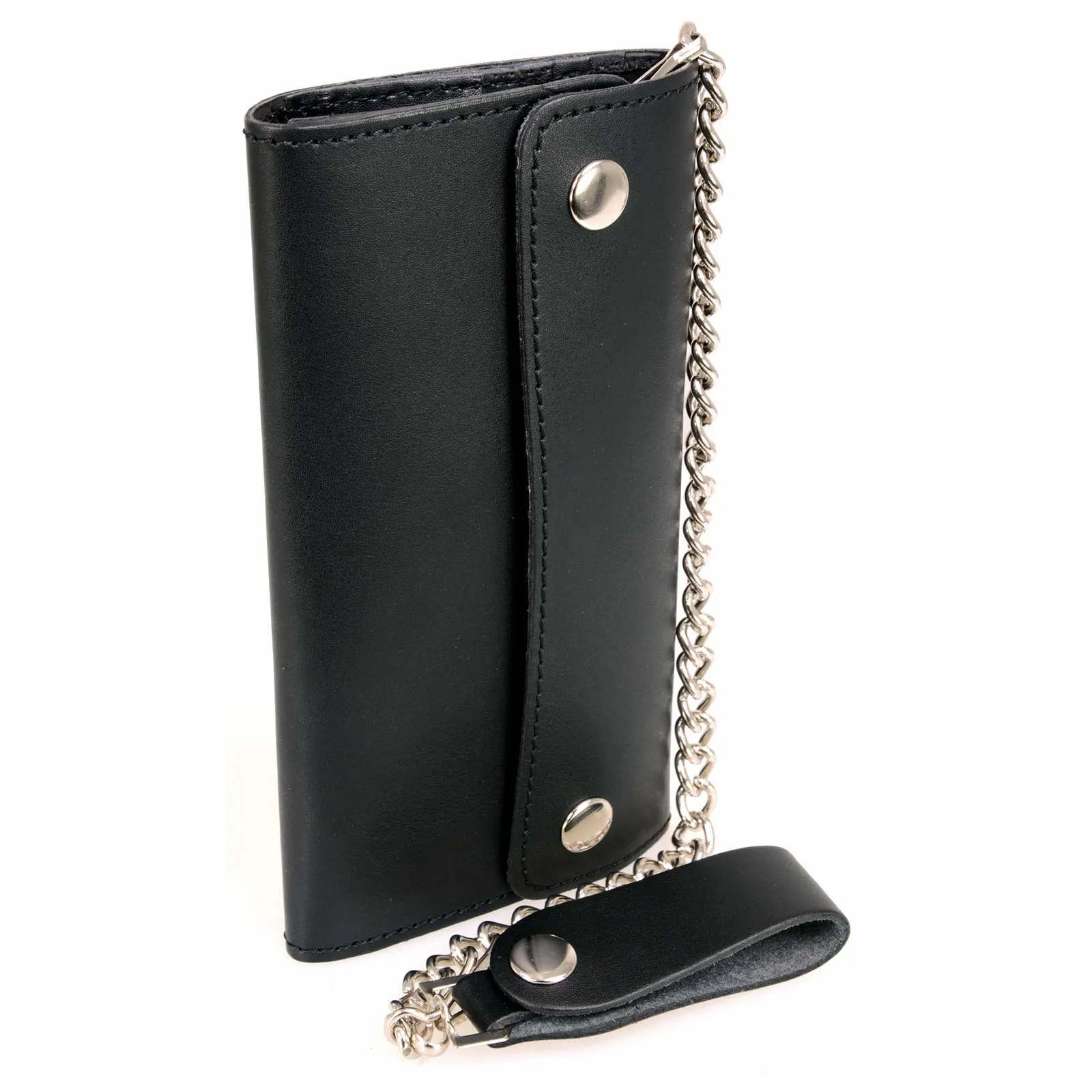 Milwaukee Leather MLW7811 Men's 8 Black Leather Biker Wallet - Bi-Fold w/ Anti-Theft Stainless Steel Chain