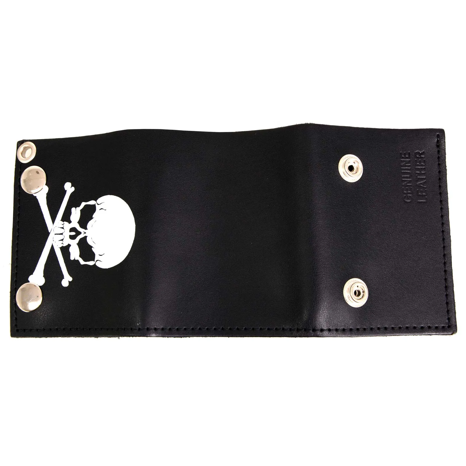 Milwaukee Leather MLW7835 Men's 4 Black Leather Biker Wallet w/ Skull Cross Bones -Tri-Fold Anti-Theft Stainless Steel Chain