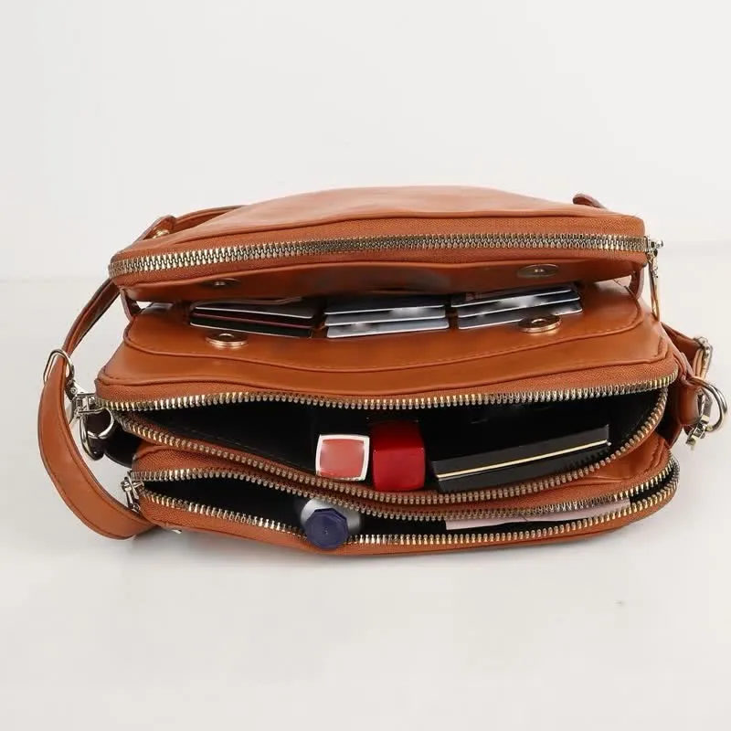 Multi-Pocket Soft PU Clutch Bag Vintage Cross Body Shoulder Bag