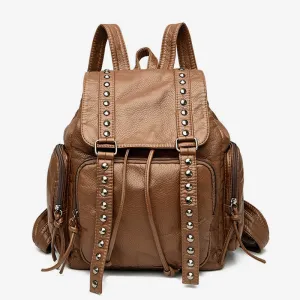 Rivet Backpack For Women Travel Soft Plain Color Leather Daypack