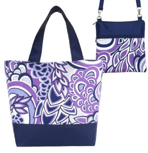 Swirled Paisley in Purple | Navy Nylon | Tote Bag Set