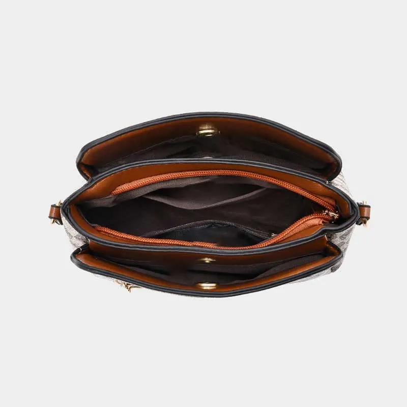 Triple Compartment Plaid Satchel Women Leather Chic Crossbody Bag