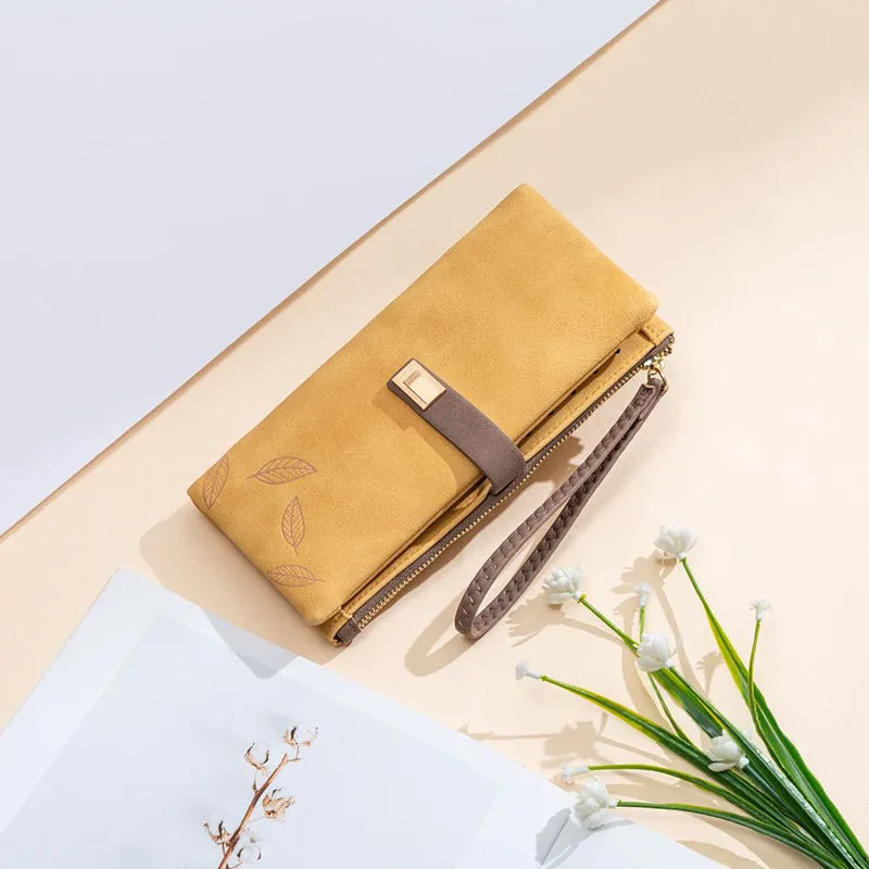 Triple Fold Long Clutch For Women Vintage Frosted Leather Wallet