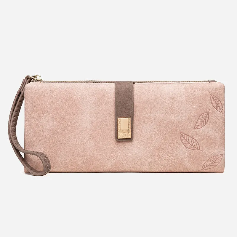 Triple Fold Long Clutch For Women Vintage Frosted Leather Wallet