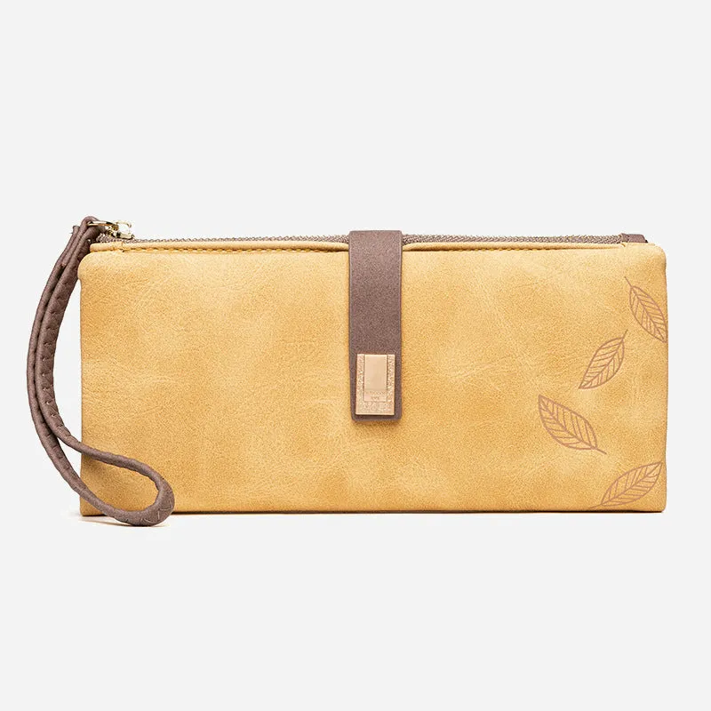 Triple Fold Long Clutch For Women Vintage Frosted Leather Wallet