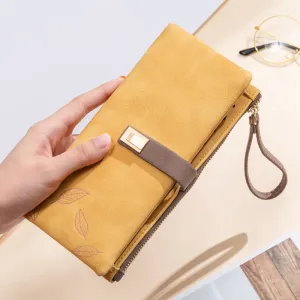 Triple Fold Long Clutch For Women Vintage Frosted Leather Wallet
